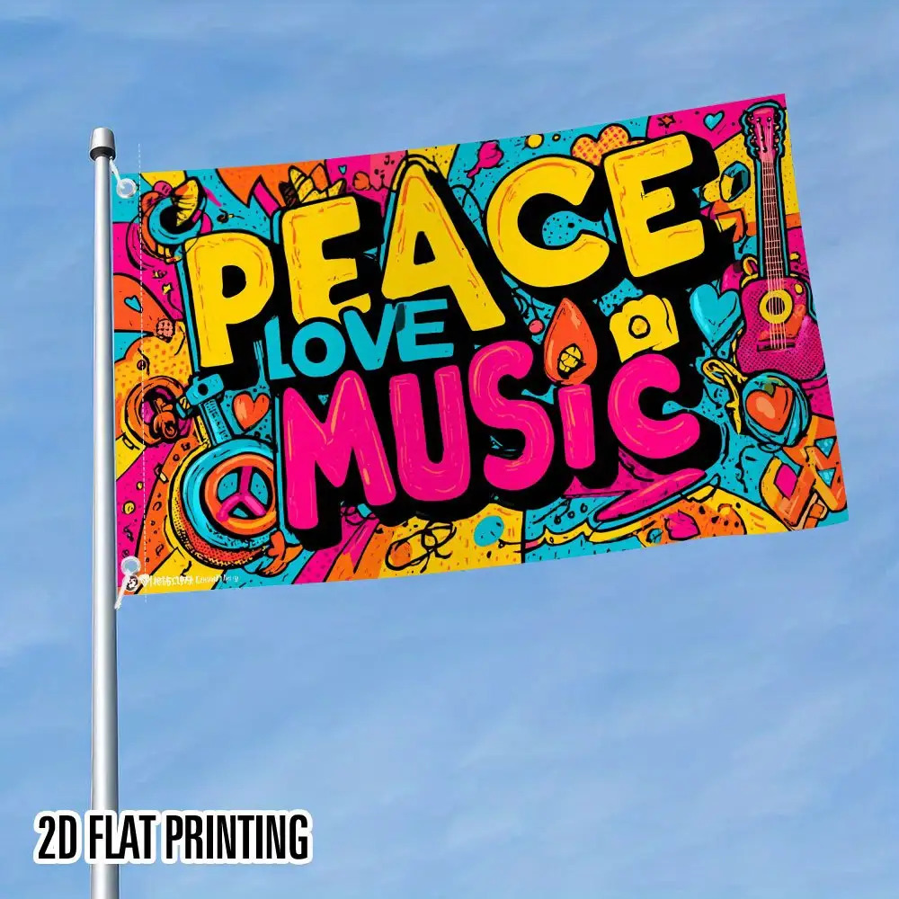 TEMU 2D Plat - 2D Plat - Retro Tuinvlag met 2D-print, met thema's van , en Muziek - Gemaakt van 100% polyester, perfect voor buitendecoratie bij