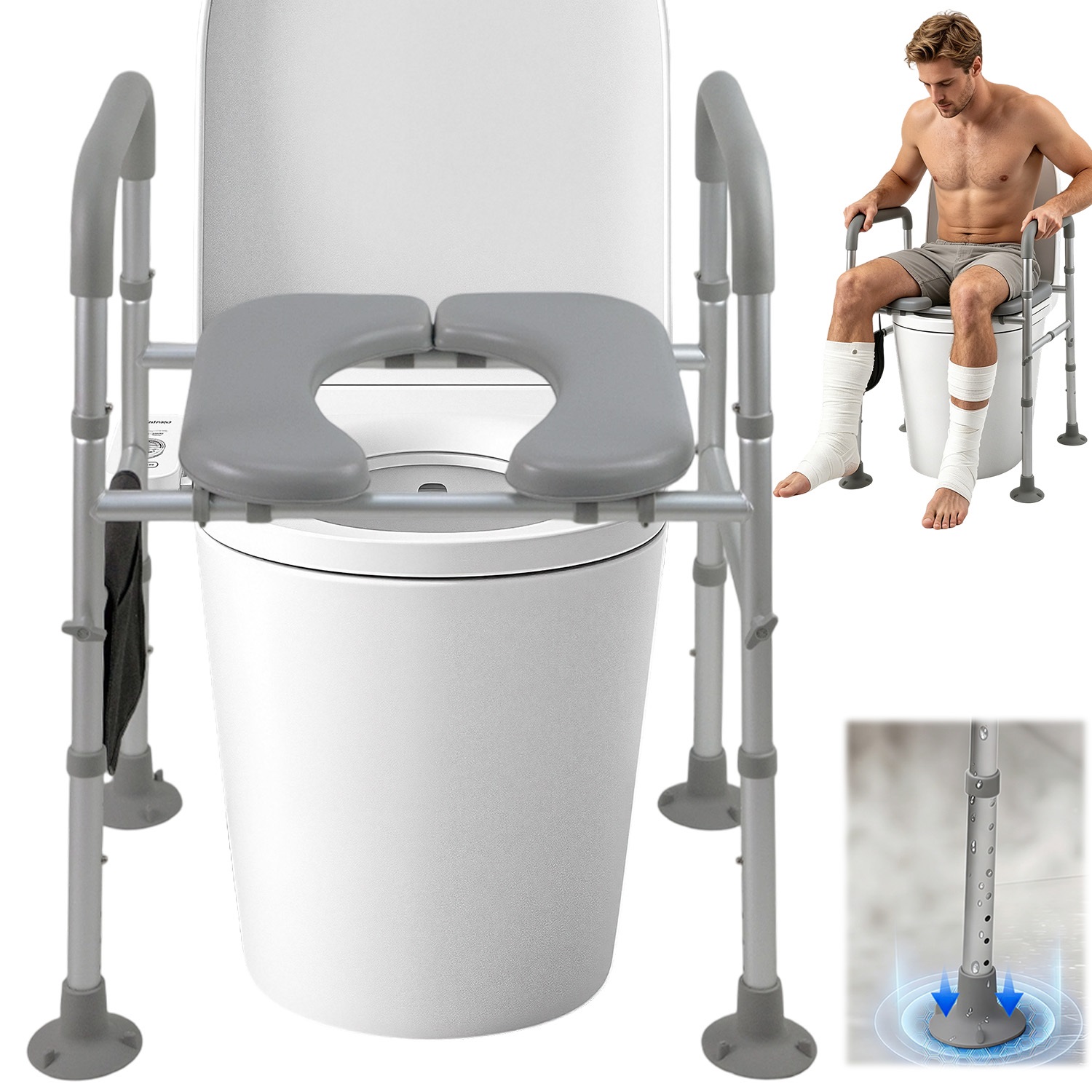 Image of Adjustable Height & Width Raised Toilet Seat With Support Handles, Heavy Duty Load-bearing Bathroom Auxiliary Chair For And Pregnant Women