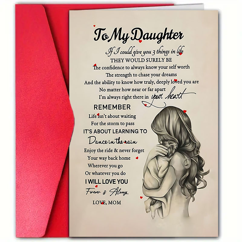 

1pc Birthday Greeting Card For Daughter With Envelope, 12cm*18cm, High-quality Paper, Universal Birthday Wishes, Message From Mom, All