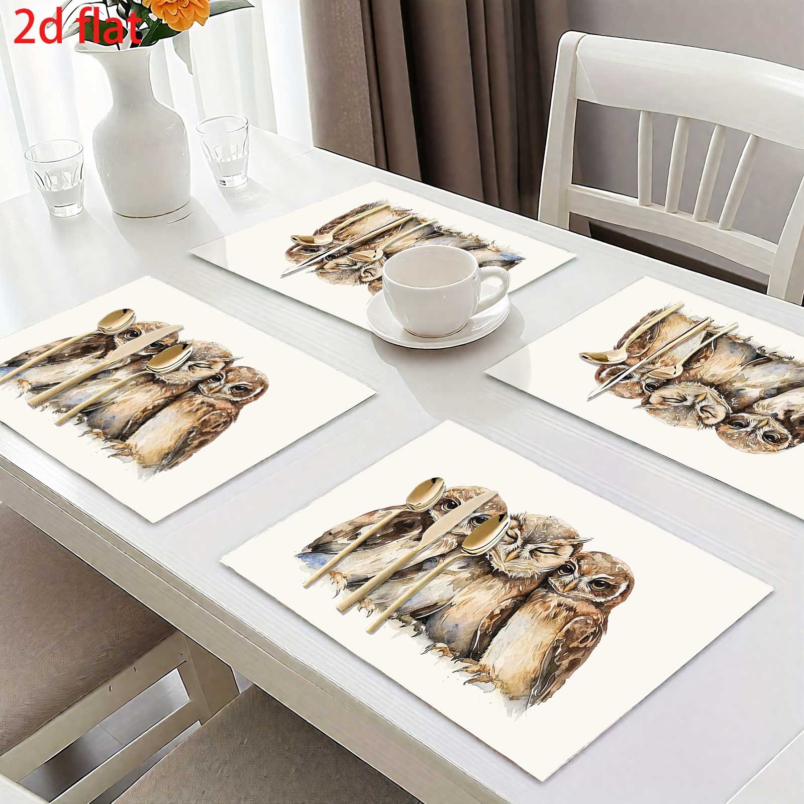 Set Of 4 Watercolor Owl Placemats Table Mats Home Kitchen Decor_voghion.com