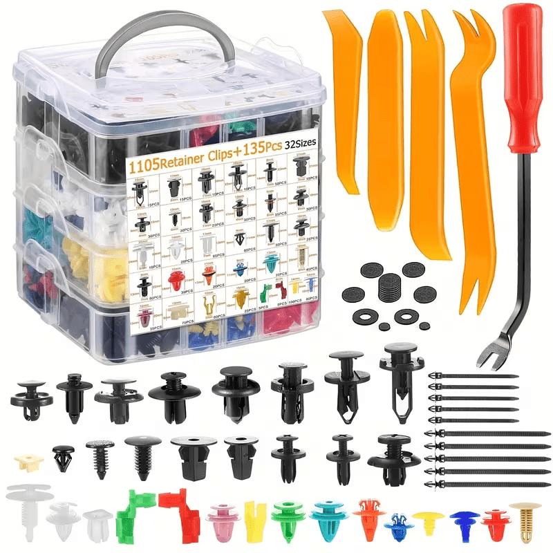 TEMU 1240pcs Car Clips Kit Bumper Fender Rivets For Gm For Ford | 32 Popular Sizes, Nylon Plastic, 10 Cable Ties, Door Panel Clips, 4 Remover Tools