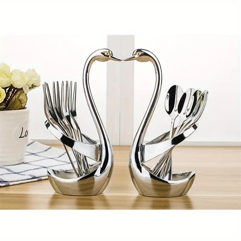 7pcs elegant swan shaped stainless steel cutlery holder set spoons rust proof suitable for kitchen and restaurant use swan coffee spoon home supplies tableware fruit fork set Product details 4