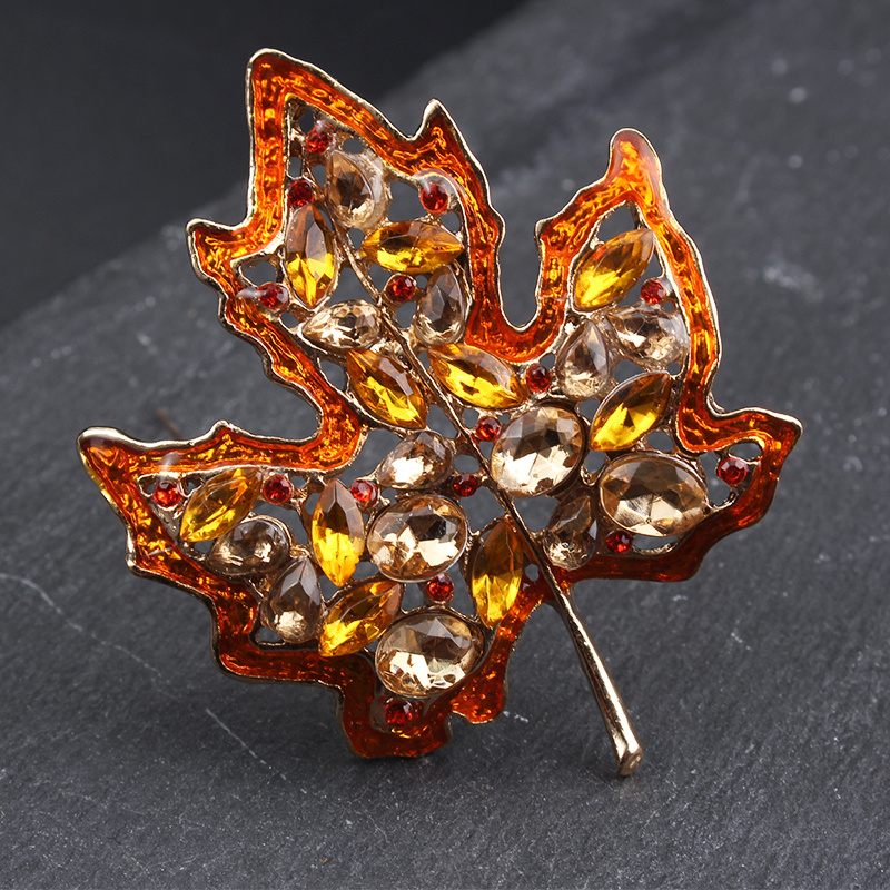 1pc vintage maple leaf brooch pin   encrusted irregular shaped creative personality accessory for women details 2