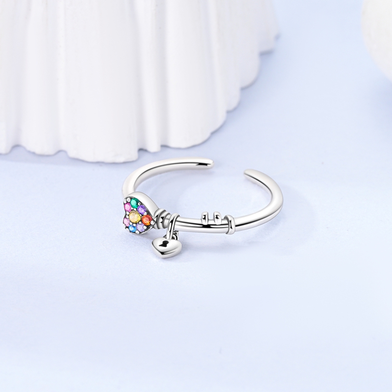 Women's Elegant 925 Sterling Silver Heart Lock Ring