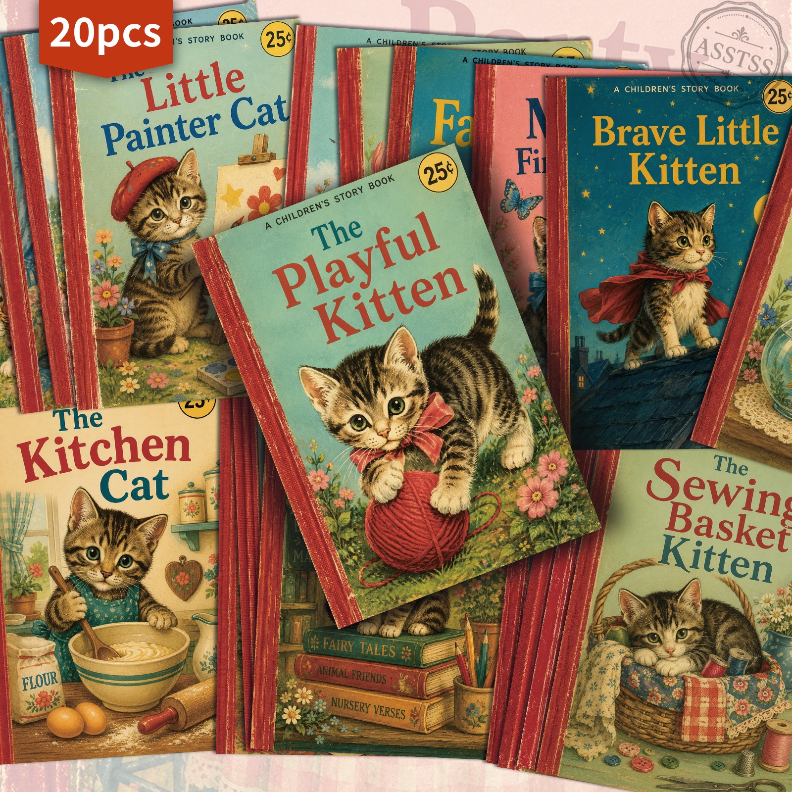 TEMU 20-pack Asstss Vintage Cute Cat Postcards - 4x6 Inches Retro Junk Journal Supplies, Classic Pinup Illustrations Collectible Decorative Painting