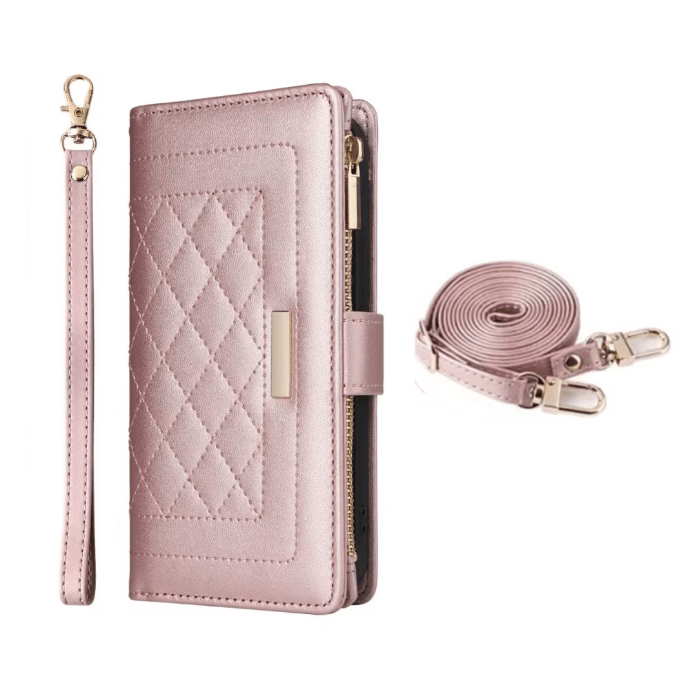 TEMU Phone Case - Flip Rhombus Pattern Wallet Crossbody Long Rope, Hand-held Short Rope, Mobile Phone Case Zipper Wallet Multi-card Holder, Credit