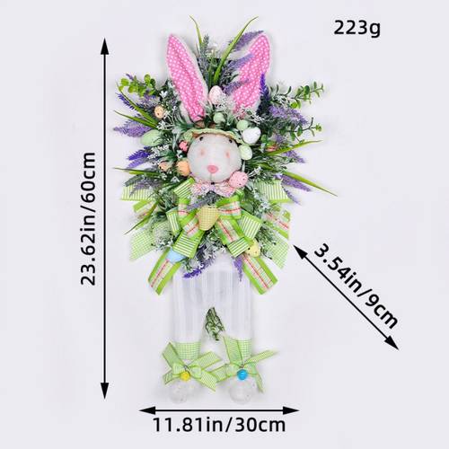 large 23 6 farmhouse easter bunny wreath vibrant floral and pastel for front door porch garden rustic wall hanging bunny accessories