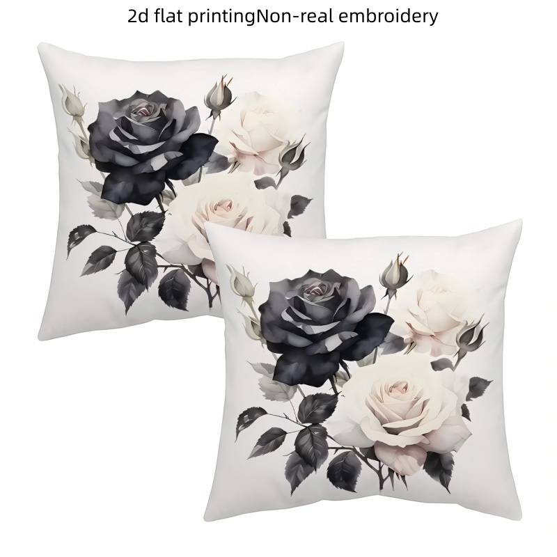 TEMU 2d 2pcs Vintage Elegant Style Pillowcases, Multiple Sizes , 2d Flat Single-sided Printing, Pillow Inserts Not Included. Features An Base With