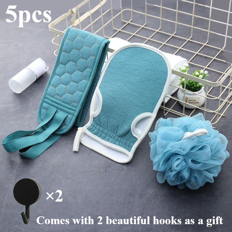 5pcs Exfoliating Mud-Free Back Scrubber and Bath Set