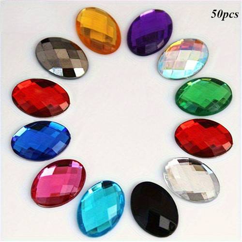 50pcs acrylic oval rhinestones 0 51 x 0 71 inch flat back for jewelry making and clothing decoration rhinestones for crafts