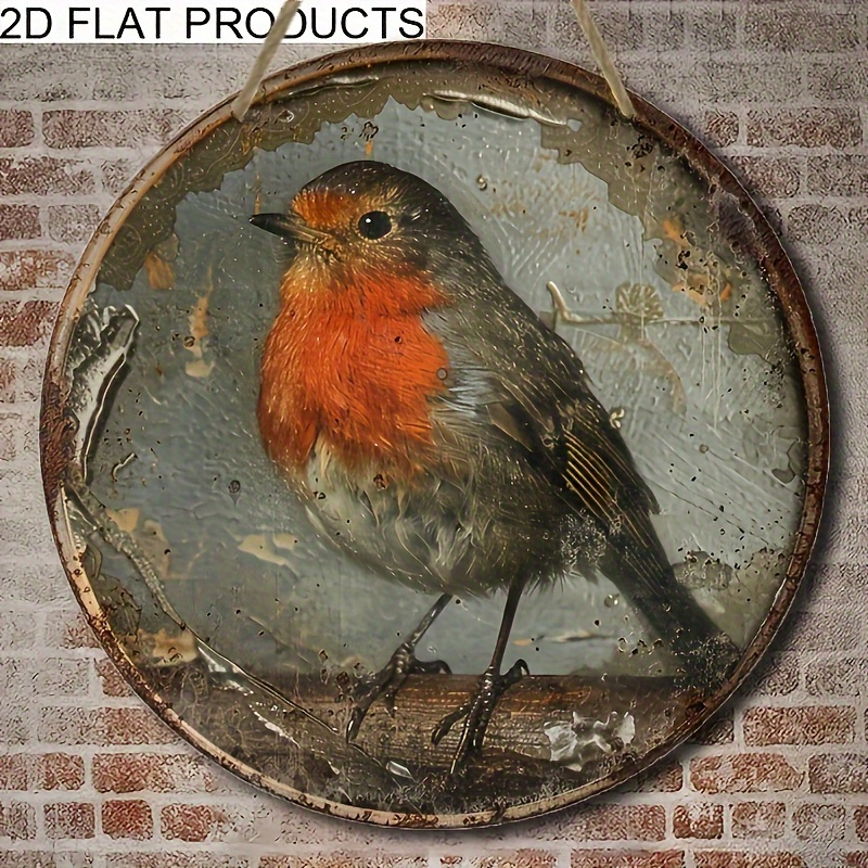 plaque murale vintage robin - décoration d'oiseau en bois manufacturé ronde de 8 pouces, suspension , , , | plaque décorative saisonnière - pour des assiettes rondes en bois de 8 pouces - , , les commerciaux - 1 pièce! | Trouvez De Superbes | Temu