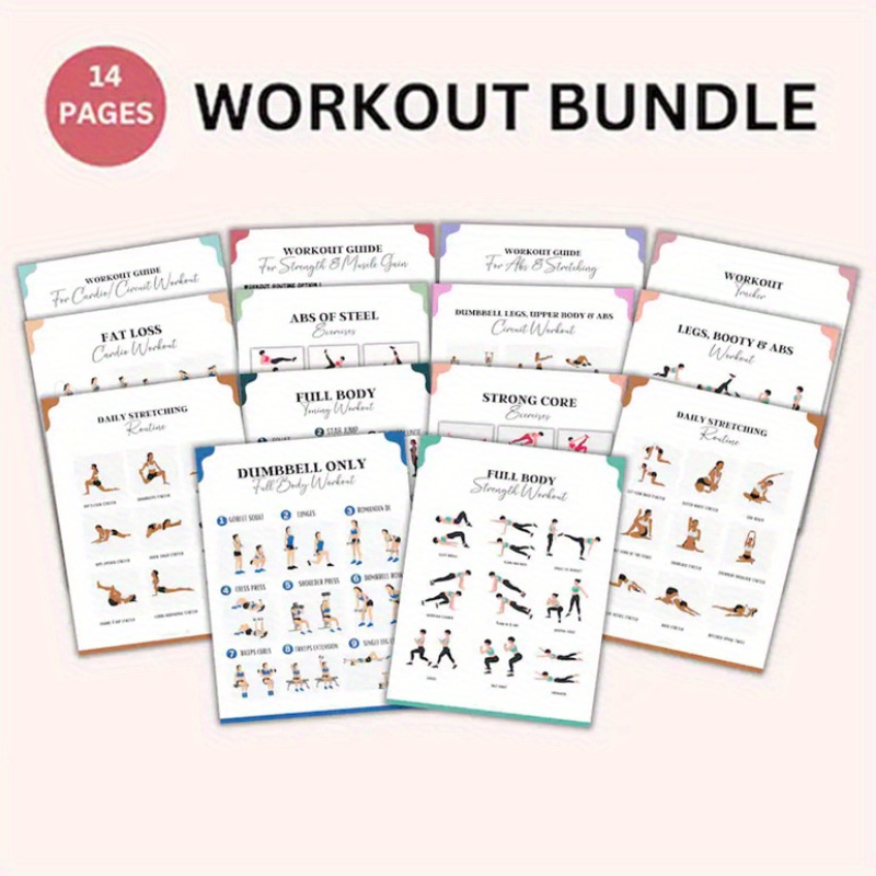 E-shop [2D Flach] 14-teiliges Workout-Paket für den gesamten Körper - Fitness-Leitfaden mit 8*10" ungerahmten Papieren, vollständiges Set für