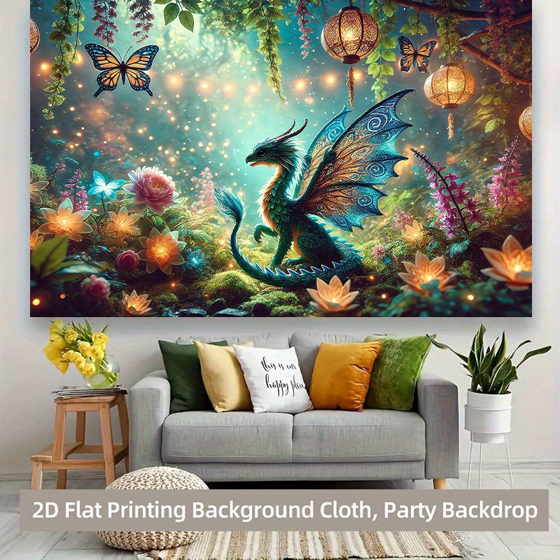 TEMU 2d Flat - 2d Flat - A 2d Backdrop Featuring A Mysterious And Dragon Garden, Made Of Multifunctional. It' For Wall Hanging In Living Rooms,