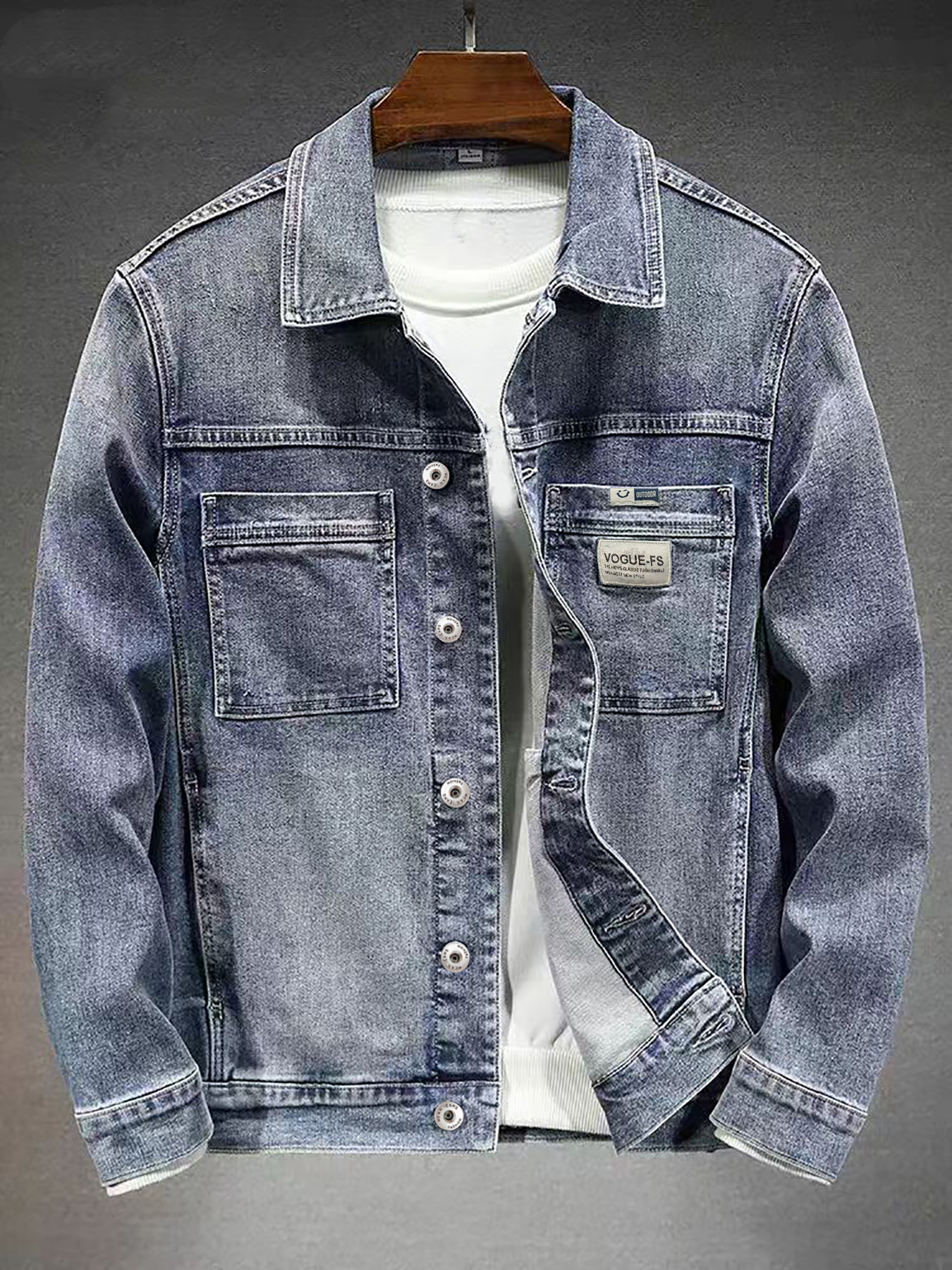 mens classic washed blue denim shirt long sleeve button Temu Italy