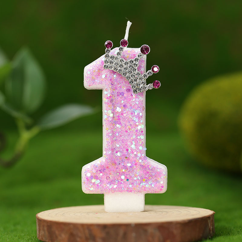 3D-Kronen-Geburtstagskerze Mit Der Zahl 1 – Aus Hochwertigem Wachs, Für Den 1. Geburtstag, In Violett