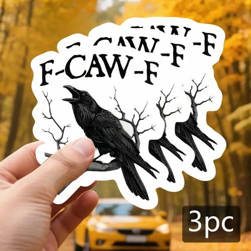 set of 3 black f caw f funny vinyl decals 3 inches ideal for vehicles laptops bike helmets water bottles and more