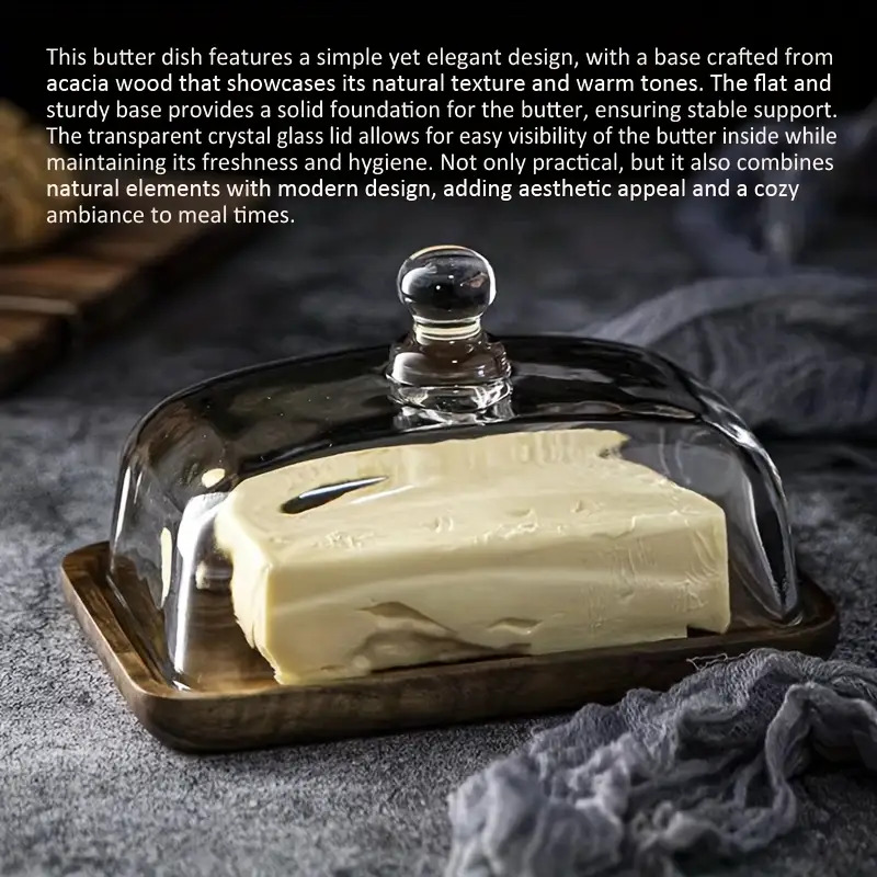wood and glass butter dish sold on Temu United States