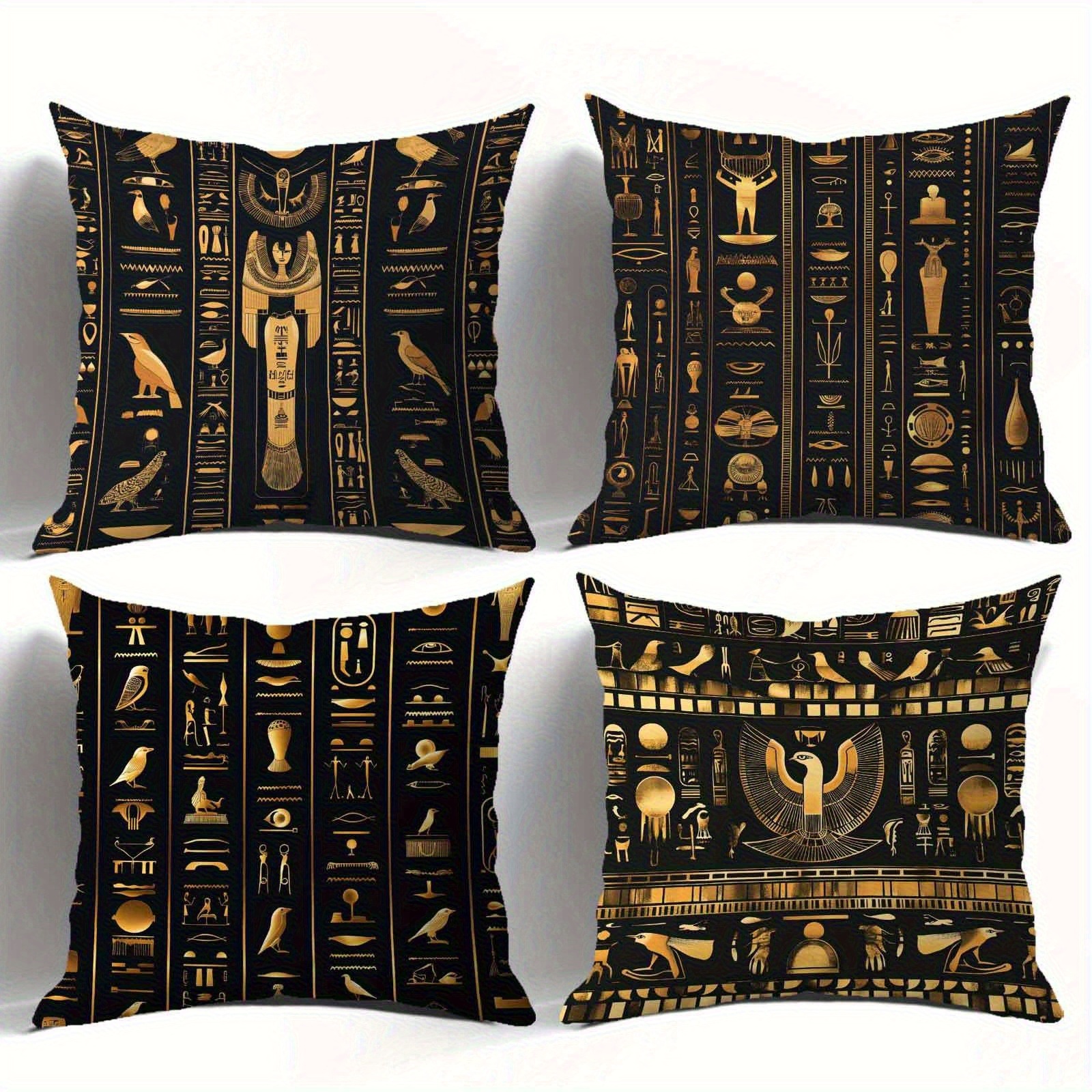 TEMU 4pcs Ancient Egyptian Style! Black And Golden Mysterious Pattern Pillowcases, Exotic Luxury To Your Home. Decorative Cushion Covers For Living
