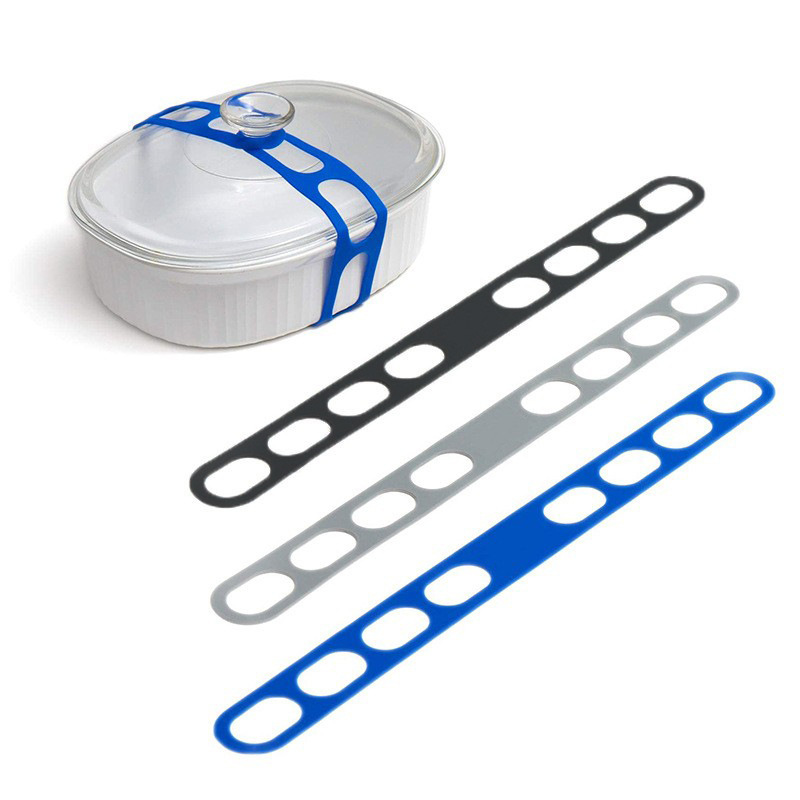 Image of 3pcs Adjustable Silicone Lid Straps | Leak-proof Universal Securement Band For Pots Bowls - Ideal For Office, Camping, Catering