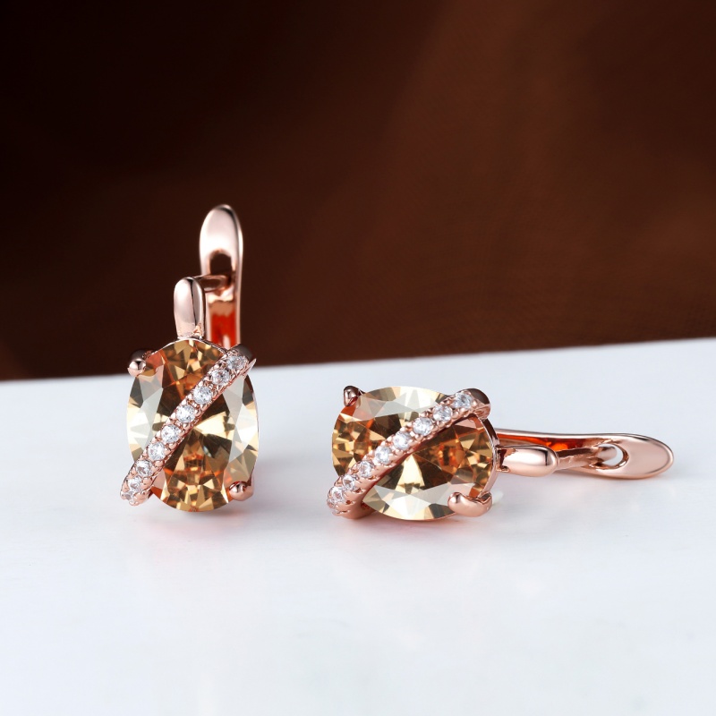 Women's Exquisite Rose Plated Earrings Set with Champagne Glass