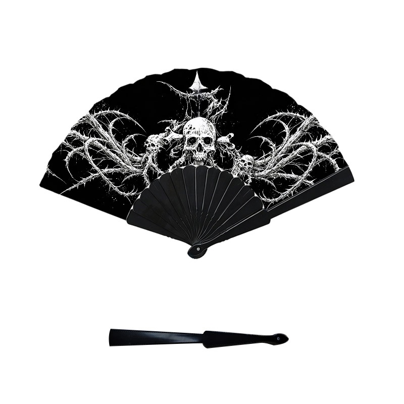 TEMU Éventail à main en plastique avec impression de gothique et épée traversante, 1 pièce avec motif torsadé et épineux, éventail à main au design