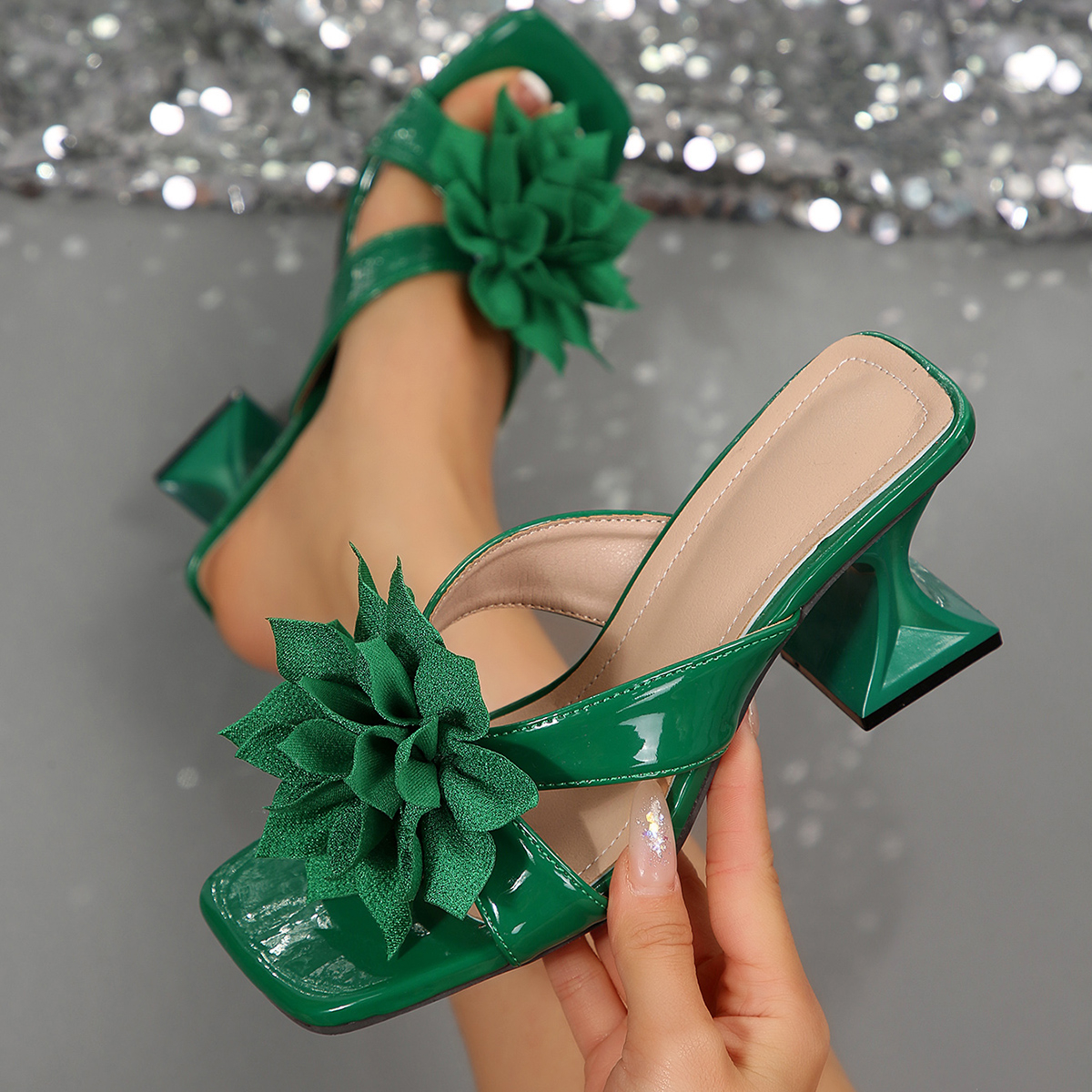 TEMU /summer 2026 Style, White And Green High Heel Sandals For Women, Sizes 36-43, Plus Size, European And , For Travel, Vacation, , Picnics,