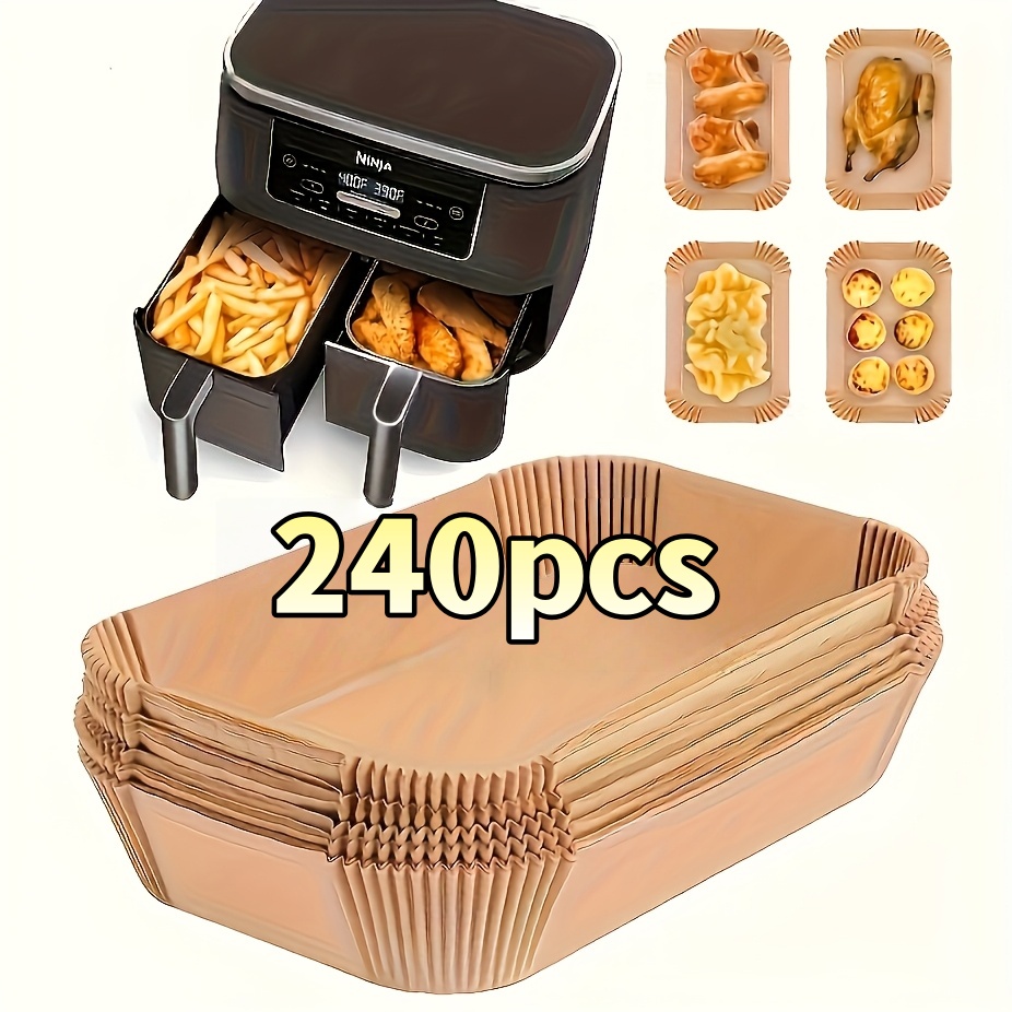 TEMU 60/120/240pcs Rectangular Air Fryer Paper, Dual Air Fryers Parchment Liner Disposable Oil & Waterproof Sheets For Christmas Halloween Easter Accessories Easy Holiday Gift