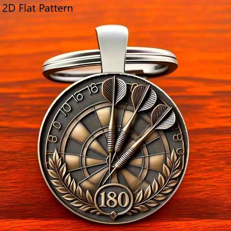 2d Retro Dart Themed Keychain With 180 Circular Pattern And Wreath Design, Durable Metal Keychain Suitable For Car Keys, Bars, Cafes, Dormitory Decoration - Unique Birthday Party Gift (unisex)