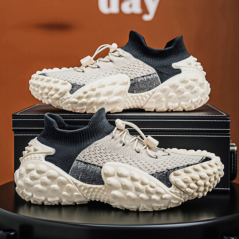 Men's Platform Sole Wear-Resistant Sneakers, Breathable Mesh Fabric, Quick-Drying Running Shoes, Trendy and  Slip-On Jogging Shoes