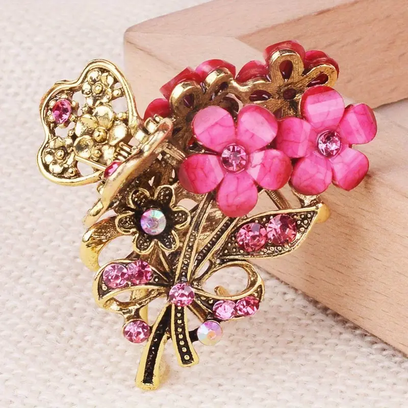 4pcs retro flower medium hair claw clips with   womens fashion metal alloy hairpins suitable for   length hair   daily use and parties ideal gift for   Product details 6