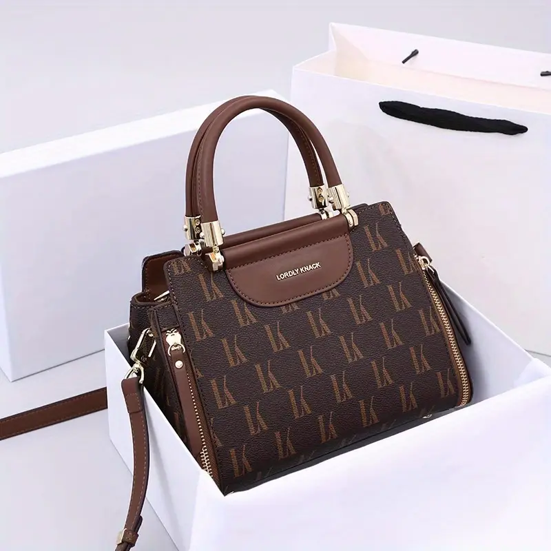 elegant brown floral print womens handbag with detachable shoulder strap hardware zipper closure stylish large capacity satchel for everyday use everyday luxury bag floral printed bag secondlayer Product details 1