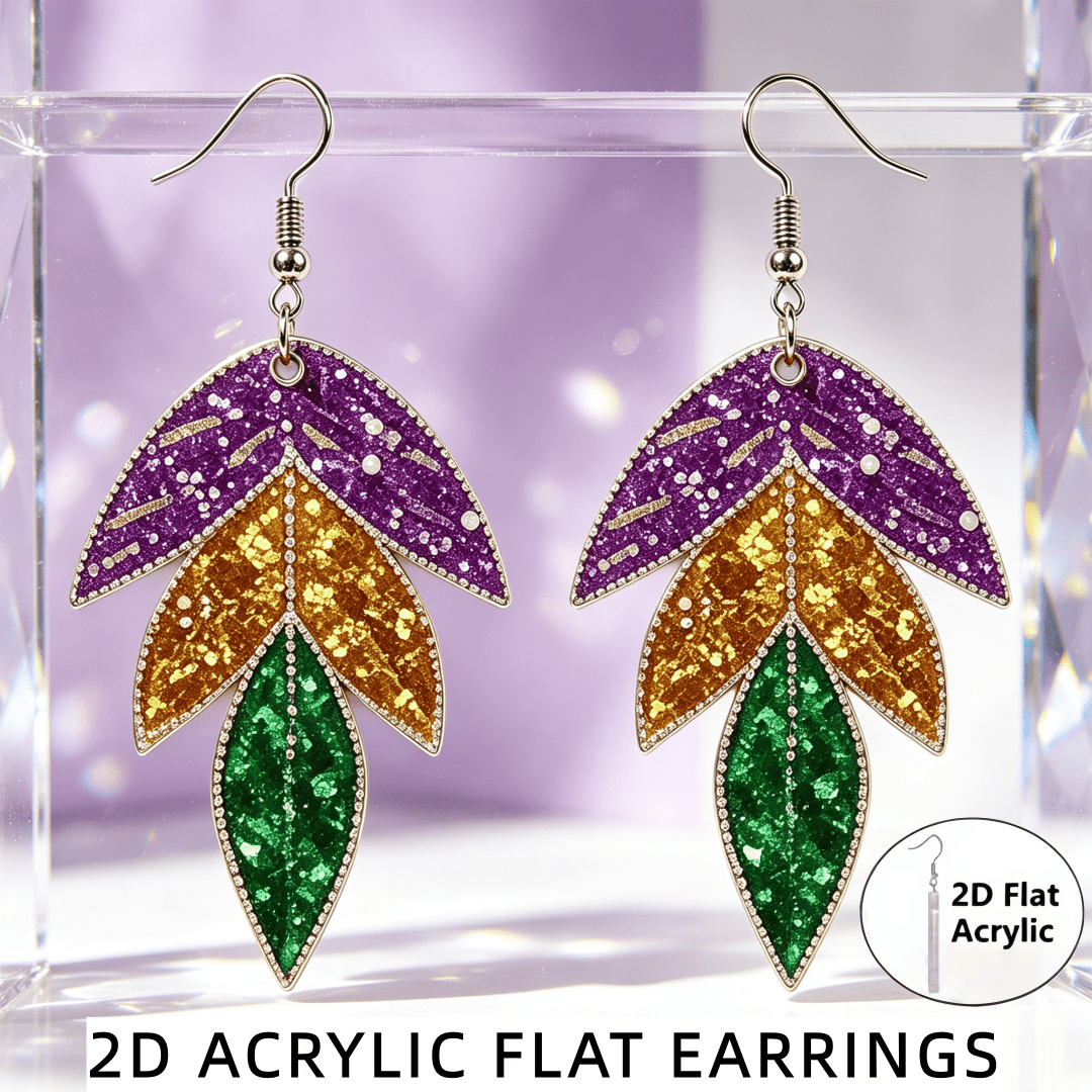 Women's Boho 2D Flat Acrylic Glitter Leaf Drop Earrings