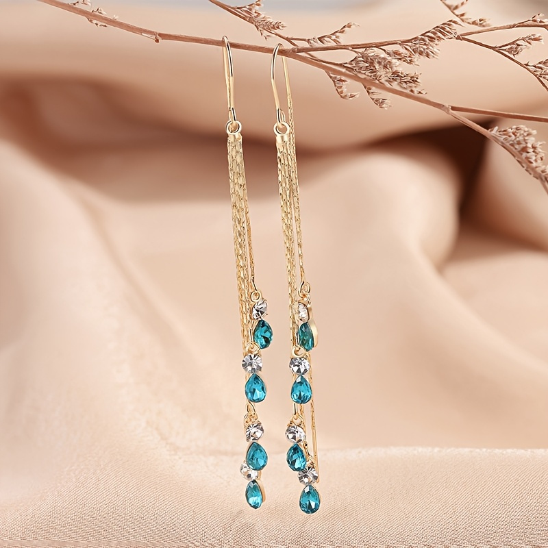 2pcs Exquisite Long Water Drop Synthetic Zirconia Ear Thread Earrings