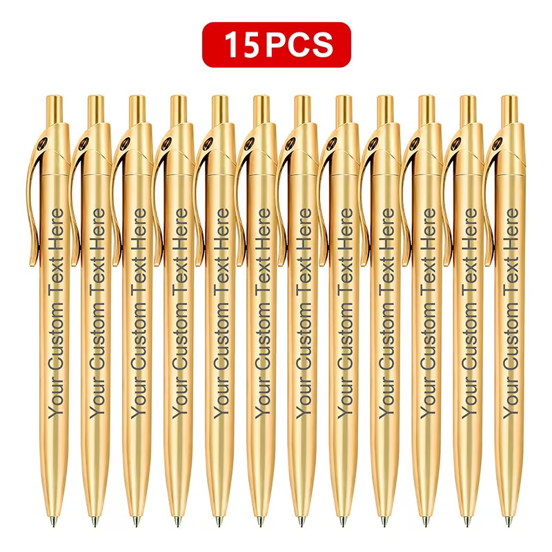 TEMU 15pcs Customizable Ballpoint Pen Set, Plastic Material, Retractable Signature Pens; , Assorted Colors, Laser Engraved Text, Self- Text,
