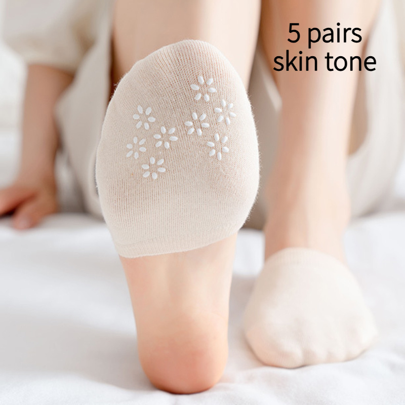 E-shop 5-Paar Damen-Socken, Halbpalm, Frühling Sommer, Dünne Halbschnitt-Silikon-Antirutsch-Socken für High Heels, Unsichtbar, Nicht am Fuß