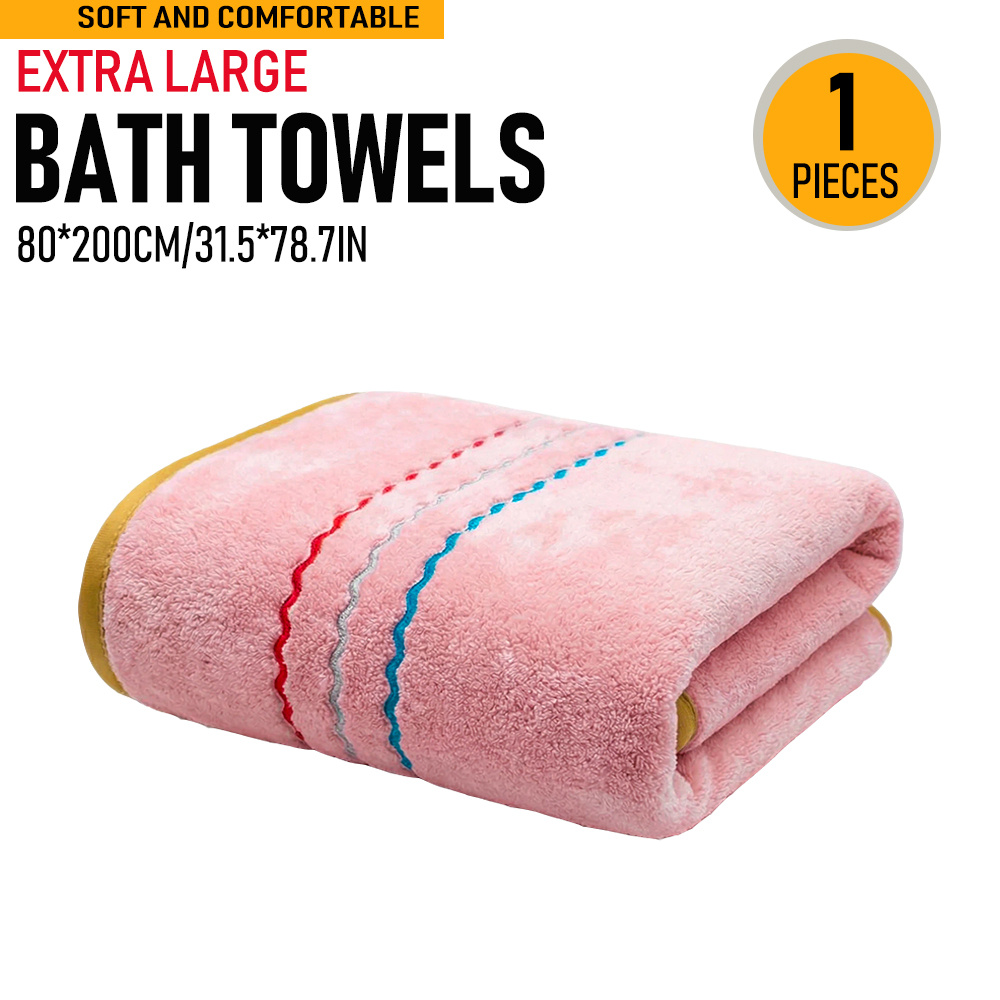 TEMU 1pc Extra Large Bath Towel Or 2pcs Hand Towels, 1pc 80*200cm/*78.7in Or 2pcs 35*75cm/13.8*29.5in, Colorful Striped Microfiber Towel Set,