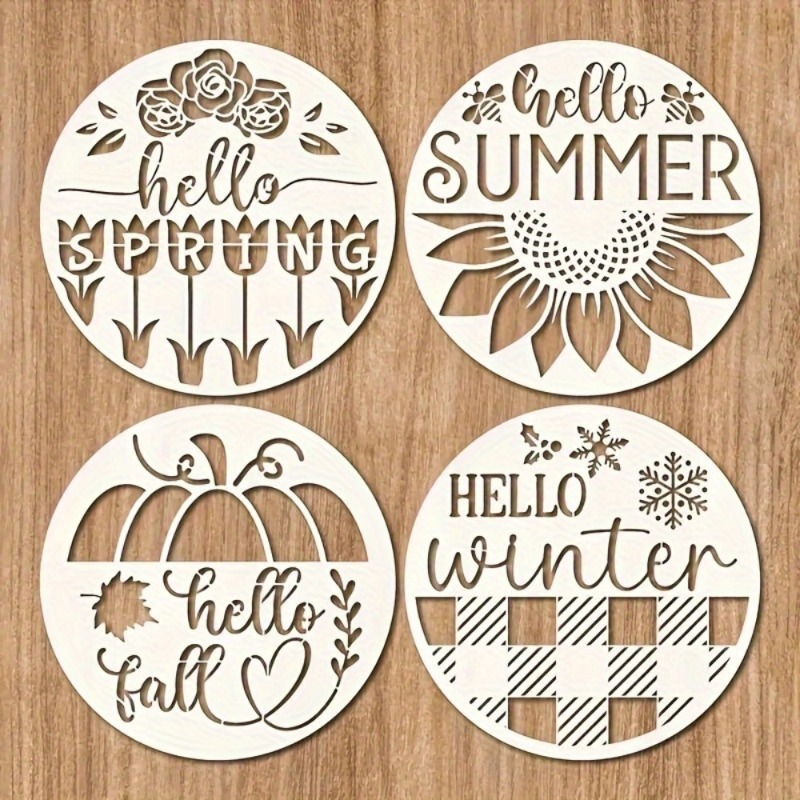 TEMU 4pcs Stencils Reusable Suitable For - Plastic Seasonal Templates With Spring Summer Fall Winter Designs For Diy Scrapbooking, Signs, Wall &
