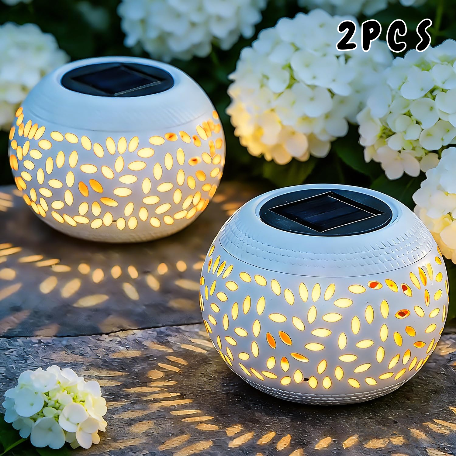 Image of 2 Sets Outdoor Solar Lantern For Garden Table, Ip44, Warm White Led Solar Table Light With Decorative Shadow Pattern, Automatic Night Lighting, Lamp For Patio, Balcony, Terrace And Garden Decor