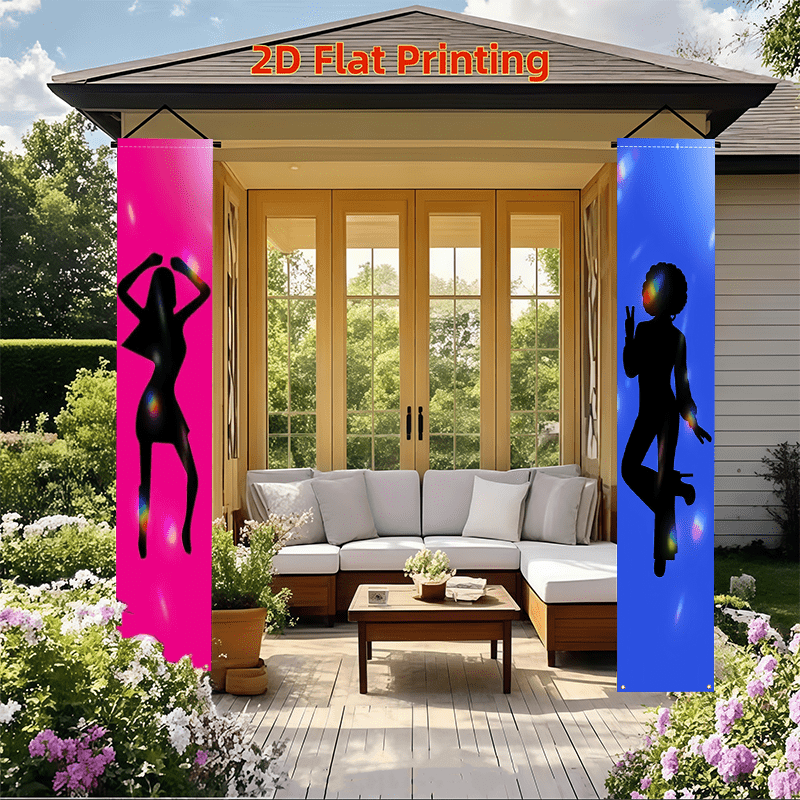 TEMU 2D Flat - 2D Flat - 2D Flat 1 Paar Neonlichter 70er Disco Party Veranda Banner Buji Hippie Musik Party Flagge Outdoor Hof Rasen Dekoration Kein