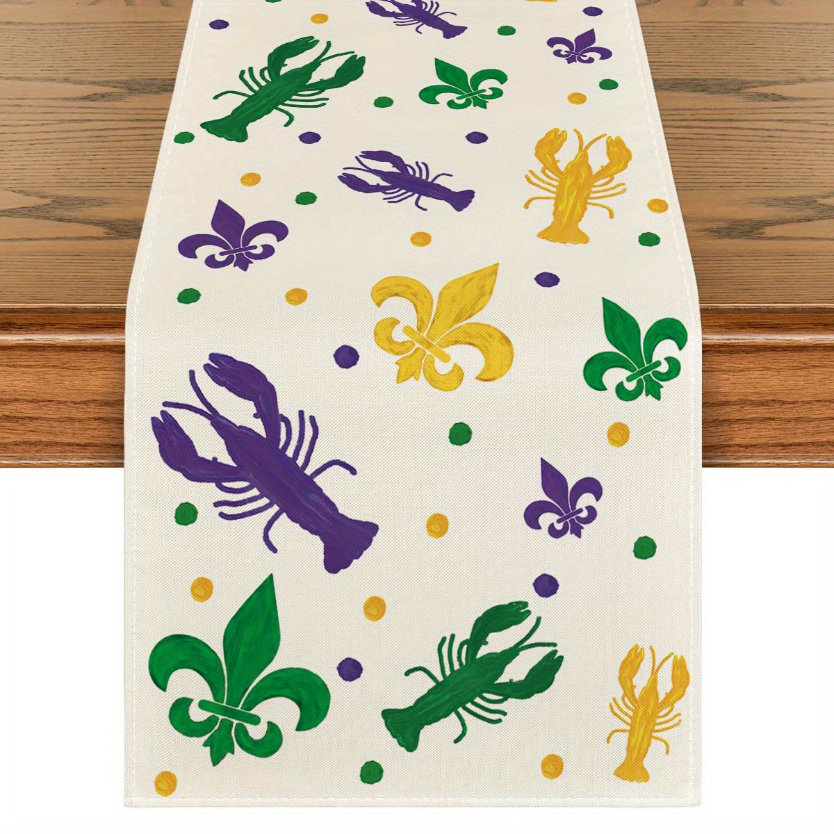 

1pc Mardi Gras Polyester Table Runner, Lobster & Bead Design, For New Orleans Theme Parties, Carnival & Fat Celebrations, Suitable For 14+