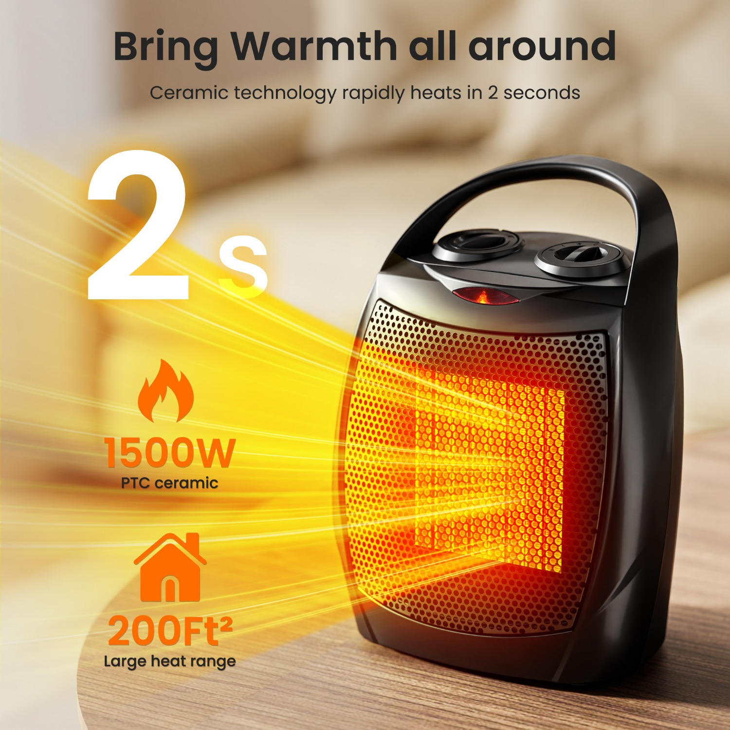 

Electric Portable Heater Fan With 750w/ 1500w, Silent Ceramic Heater For Small Indoor Like Offices, With Adjustable Thermostat, In Black Color.