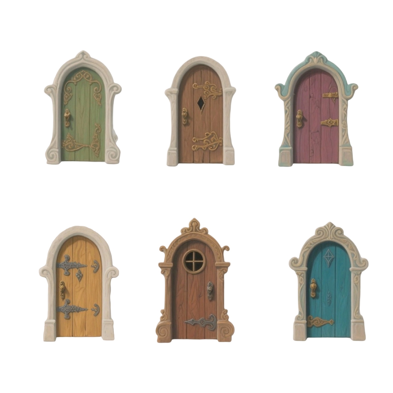 TEMU 2d Flat- Set Of 6 Colorful Wooden Fairy Doors For Decorating Your Home, Garden, Or Tree Trunk