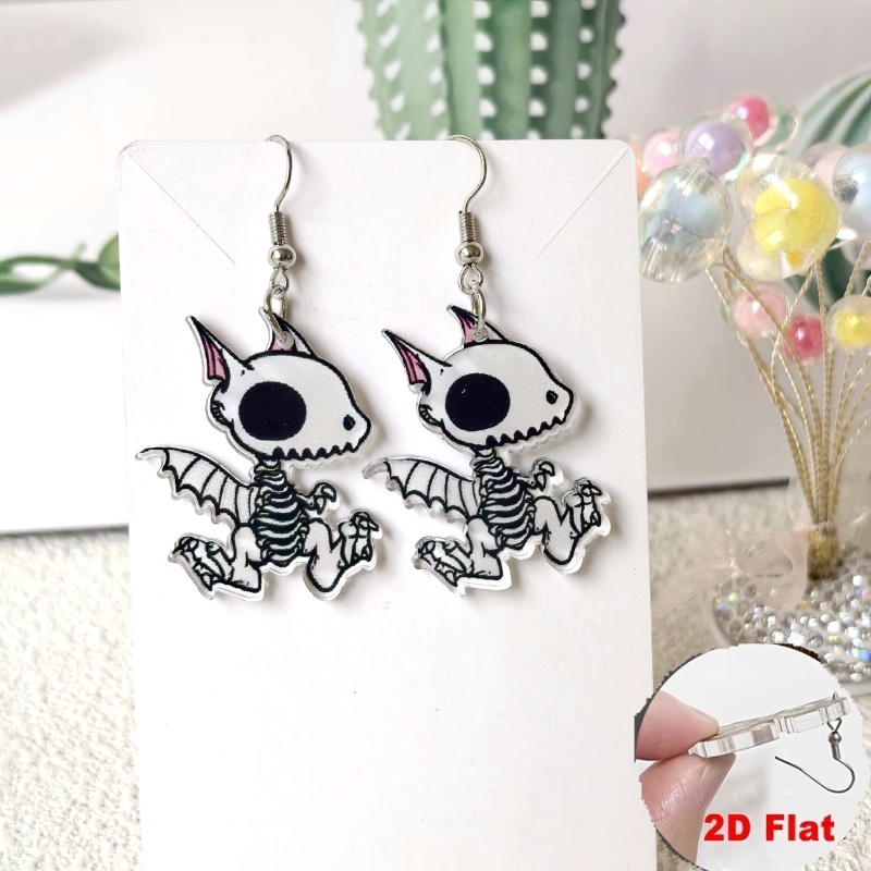 TEMU Cute Skeleton Bat Pendant Earrings For Women - Cute Gothic Acrylic Earrings For Halloween Cosplay, Daily Wear Additions, Gifts