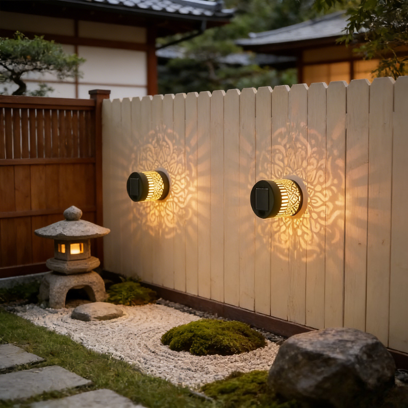 E-shop 2er-Pack solarbetriebene Metall-Wandleuchten, Mandala-Design Außen-Zaunlampen für Terrasse, Stufen, Gartensäulen Hinterhof-Dekor