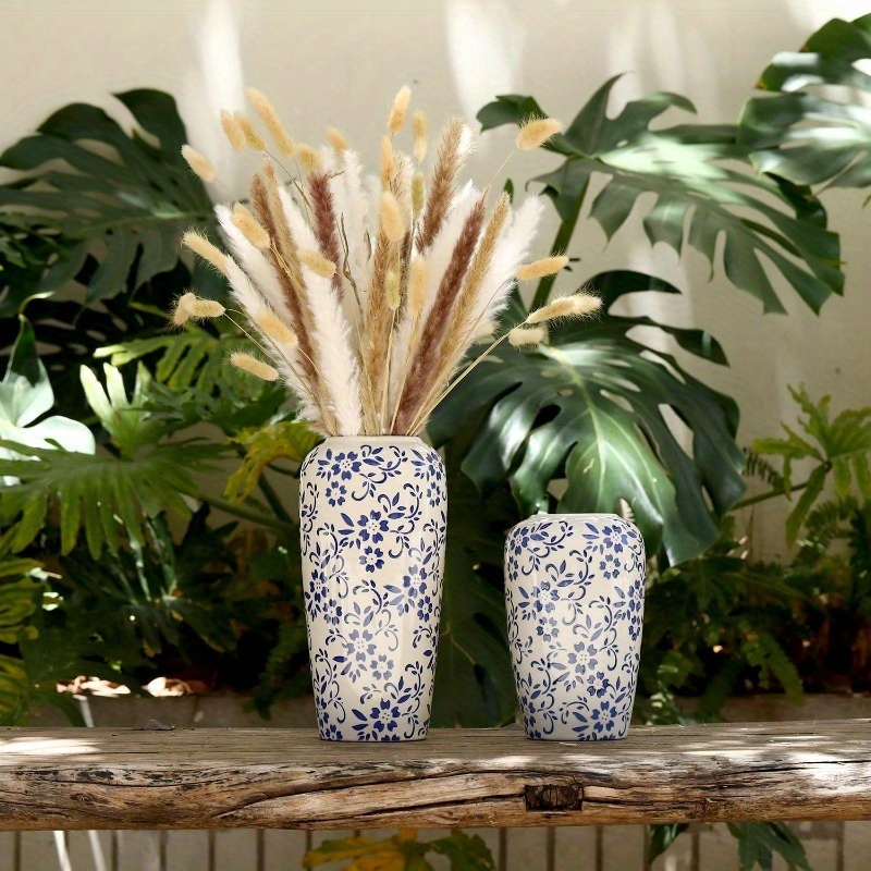 1個 手作り中国青花磁器花瓶 ヴィンテージ丸型花瓶 青色 伝統的な中国