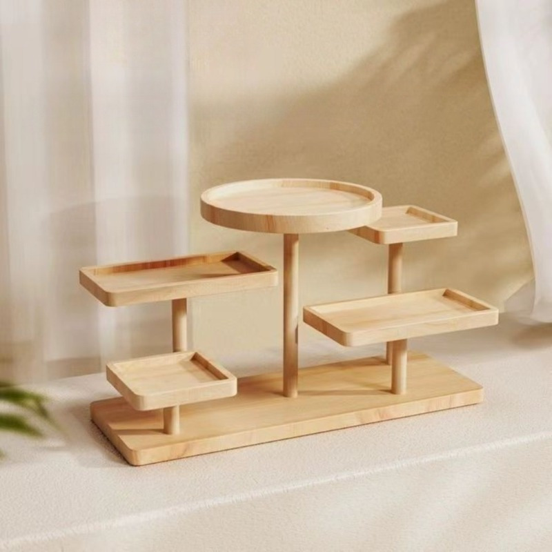 

1pc Wooden Layered Tray Organizer - Multifunctional Storage For Cosmetics, Jewelry, Watches, Cake Display - Easy Home Decor Accessory, Jewelry Tray