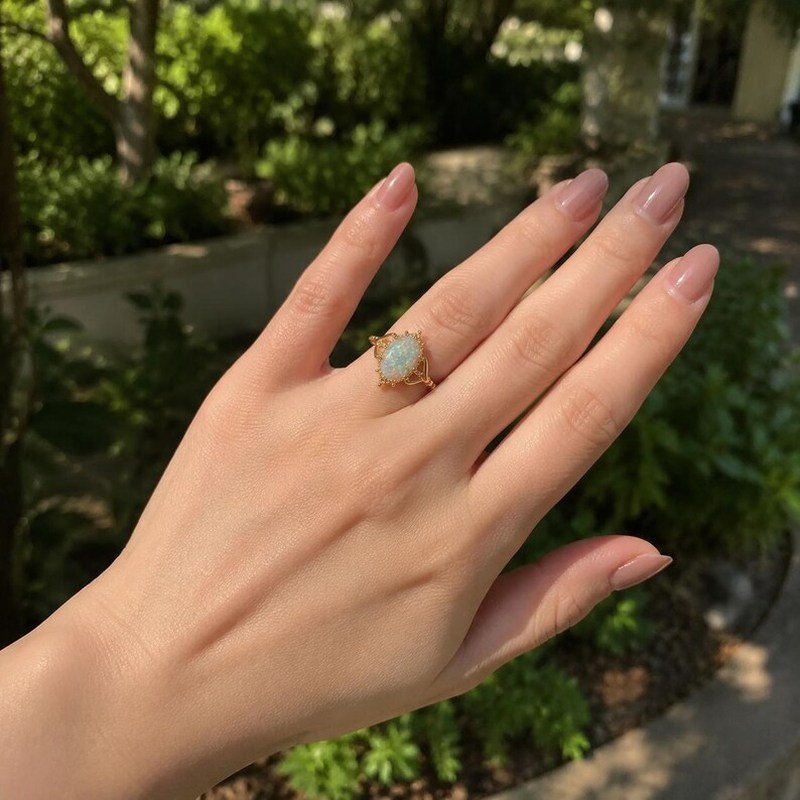 Women's Oval Synthetic Opal Engagement Ring