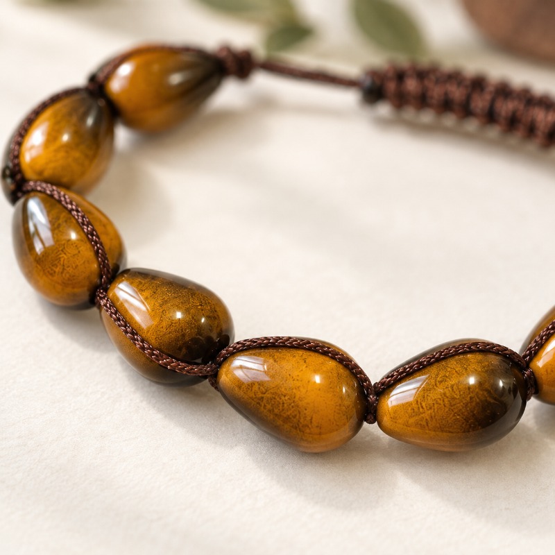 Adjustable Braided Cord Bracelet with Teardrop Tiger's Eye Beads