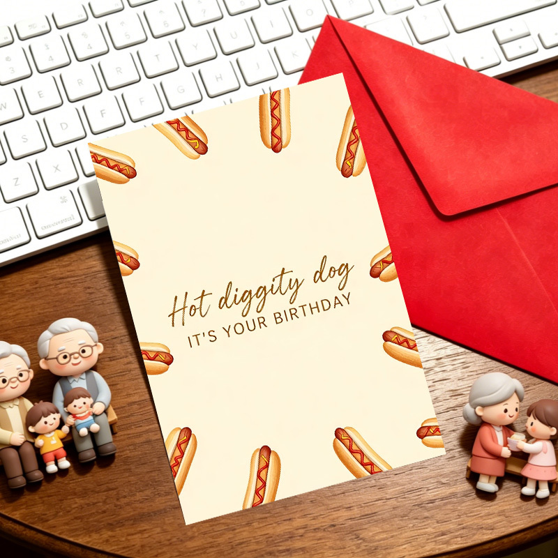 TEMU Carte de vœux d'anniversaire avec de fun graphiques de hot-dog, design ludique aux chauds, idéale pour un anniversaire et offrir à des