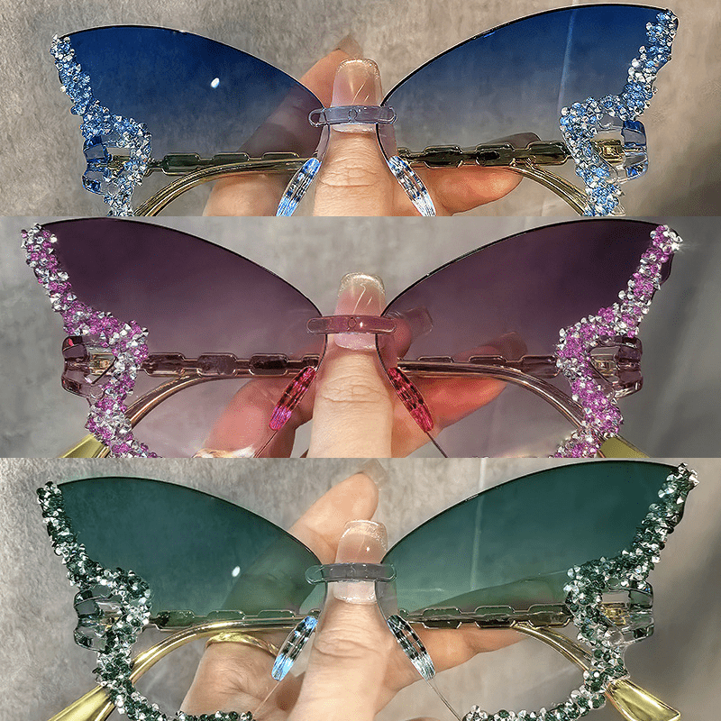 TEMU 3 Sets Of Women's , Frameless Sparkling Y2k Fashionable, 3 Colors Of Fashionable Retro, Suitable For Daily Wear At Parties And Festivals